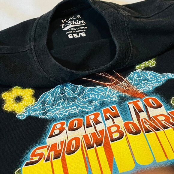 Born To Snowboard Childrens Long Sleeve Shirt Black 100% Cotton Size 5/6 Fun Gra - Picture 4 of 5